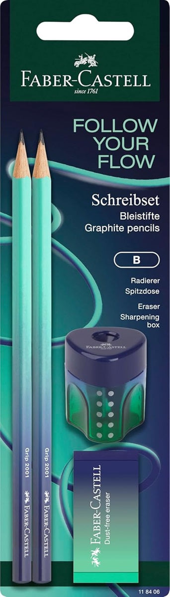 Faber-Castell Flow Buzzing Blue Writing Set with Pencils, Eraser & Sharpener - Blesket Canada