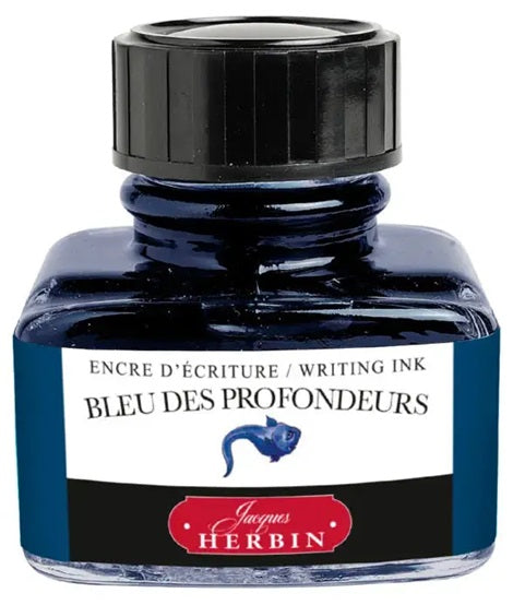 J.Herbin Fountain Pen 30mL Ink Bottle - Bleu Des Profondeurs (Deep Blue) - Blesket Canada