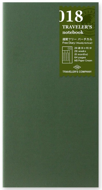 TRAVELER'S Notebook Refill 018 Weekly Free Vertical Diary - Regular Size - Blesket Canada