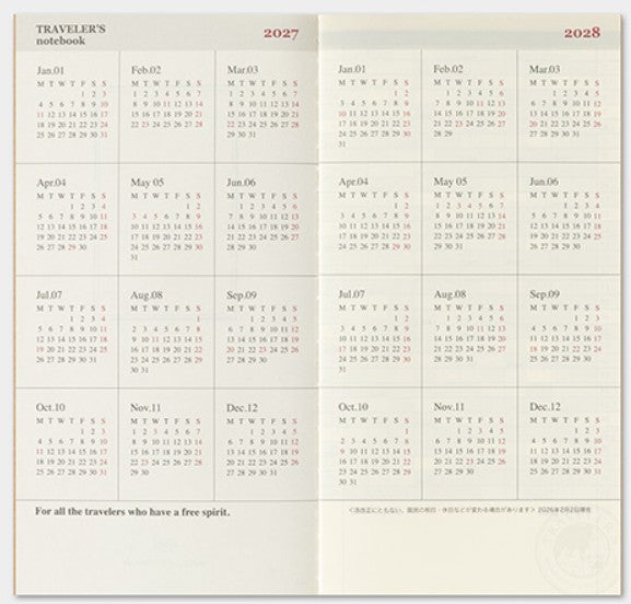 TRAVELER'S Notebook 2027 Monthly Diary Refill – Regular Size - Blesket Canada