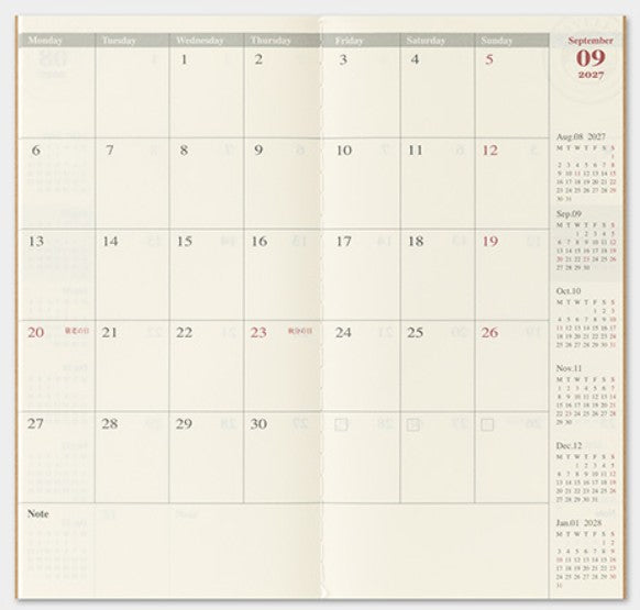 TRAVELER'S Notebook 2027 Monthly Diary Refill – Regular Size - Blesket Canada