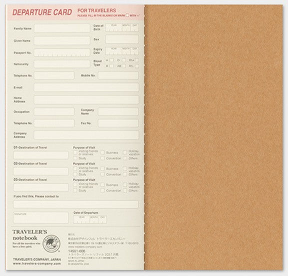 TRAVELER'S Notebook 2027 Monthly Diary Refill – Regular Size - Blesket Canada