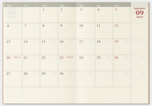 TRAVELER'S Notebook 2027 Monthly Diary Refill – Passport Size - Blesket Canada