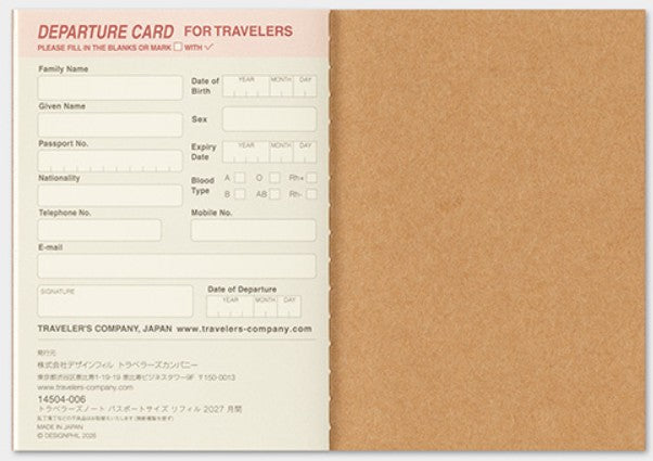 TRAVELER'S Notebook 2027 Monthly Diary Refill – Passport Size - Blesket Canada