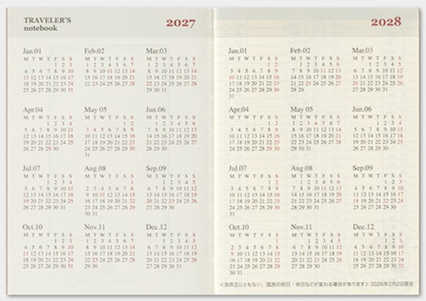 TRAVELER'S Notebook 2027 Weekly Diary Refill – Passport Size - Blesket Canada