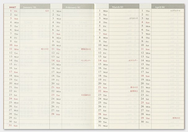 TRAVELER'S Notebook 2027 Weekly Diary Refill – Passport Size - Blesket Canada