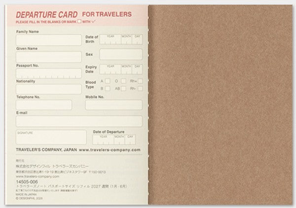 TRAVELER'S Notebook 2027 Weekly Diary Refill – Passport Size - Blesket Canada