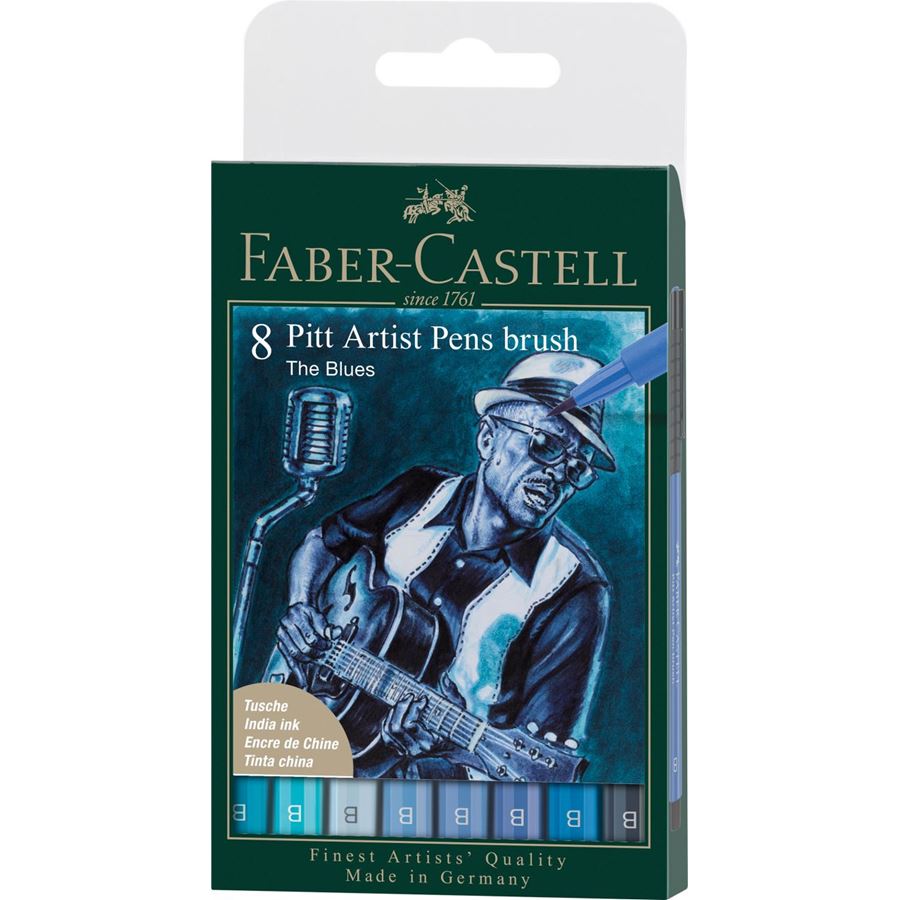 Faber-Castell PITT Artist Brush India Ink Pen, Set of 8 -The Blues - Blesket Canada