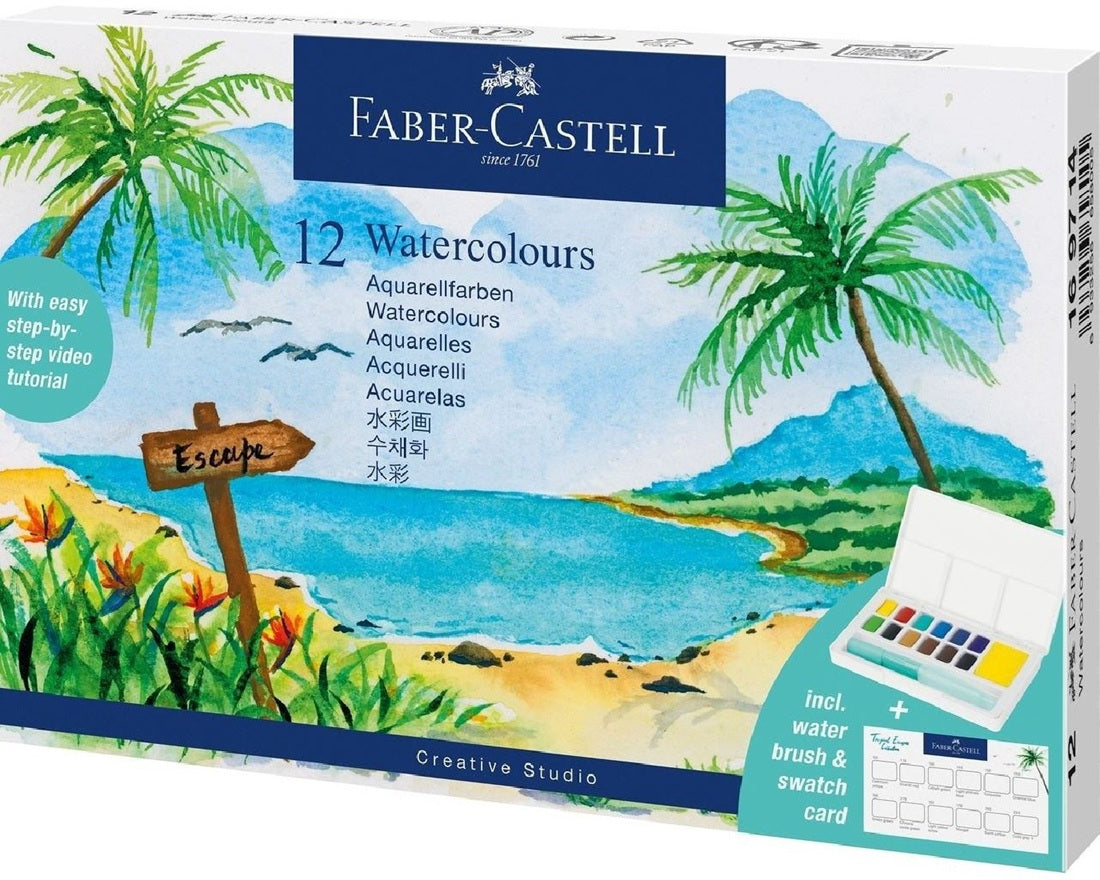 Faber-Castell Tropical Escape Watercolour Set – 12 Colours + Water Brush - Blesket Canada