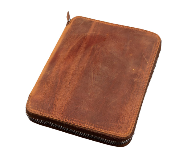 Galen Leather - Leather Zippered 20 Slot Pen Case - Crazy Horse Brown - Blesket Canada