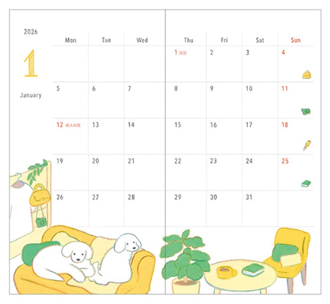 Midori Pocket Diary 2026 - Dog - Blesket Canada