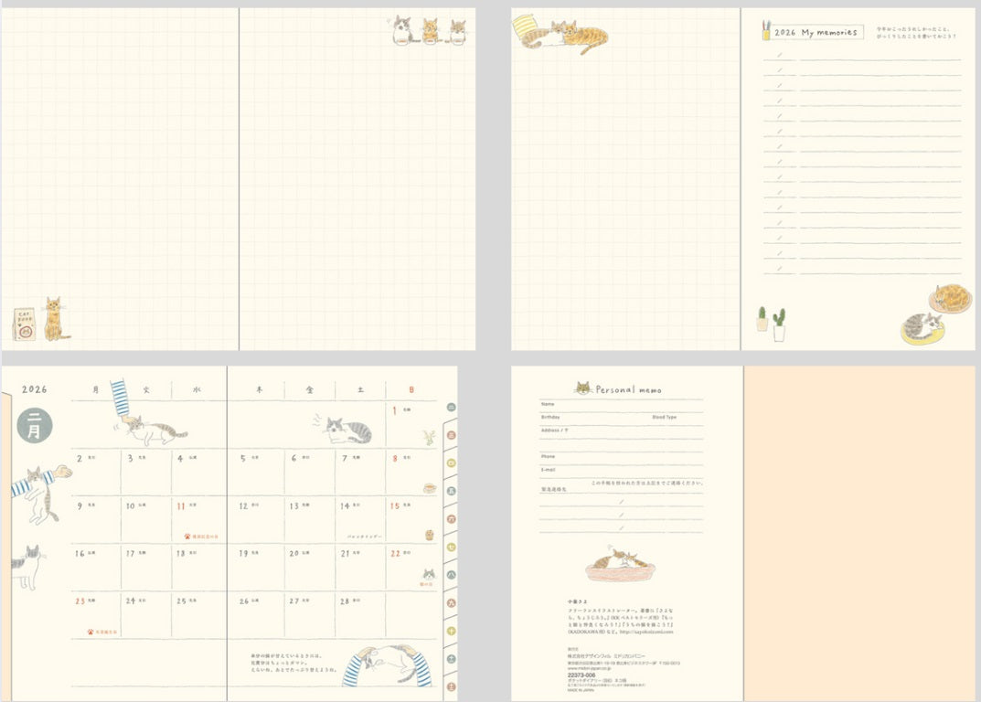 Midori Pocket Diary 2026 - Cat - Blesket Canada