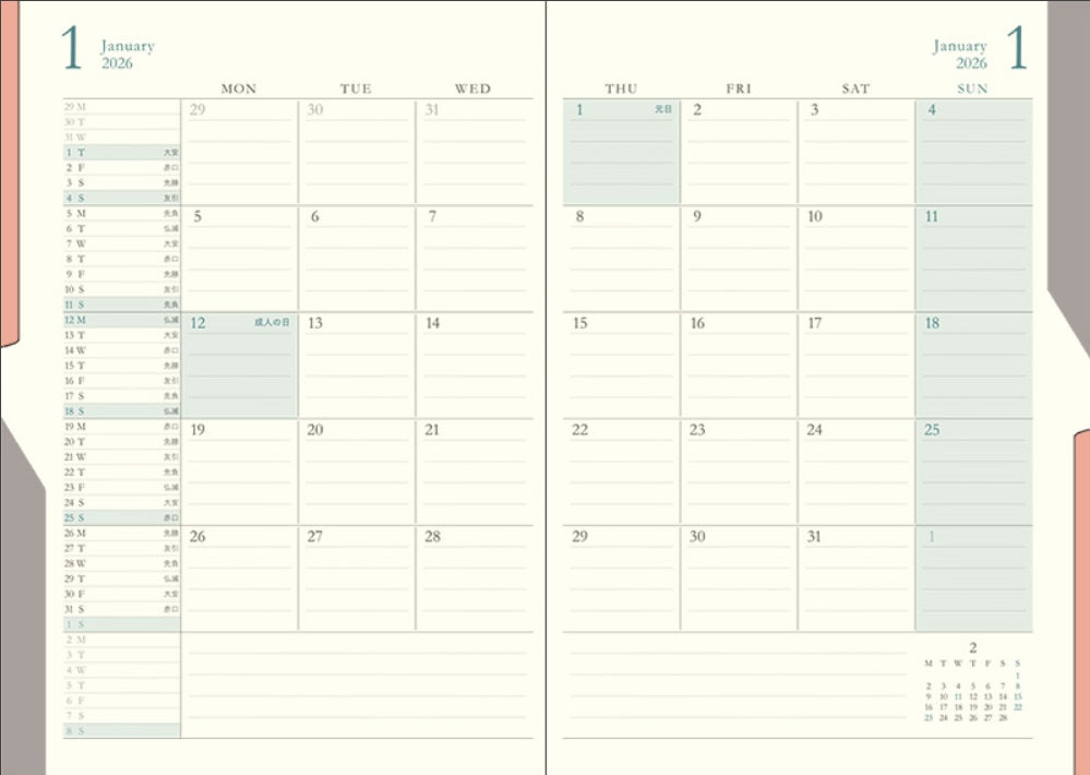 Midori Double Schedule 2026 - Black - B6 - Blesket Canada