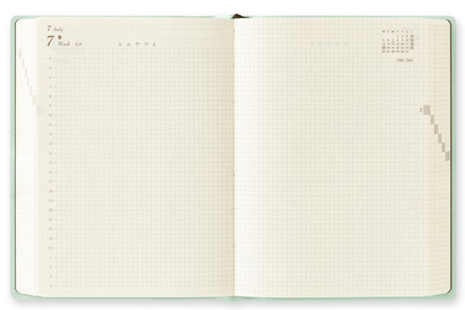 Midori Hibino Diary 2027 A6 Monthly Block + 2 Pages Per Day – Blue Green - Blesket Canada