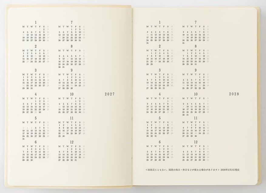 Midori MD Notebook Diary 2027 - A6 – Monthly Block + 1 Day 1 Page - Blesket Canada
