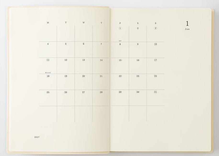 Midori MD Notebook Diary 2027 - A7 – Monthly Block + Memo - Blesket Canada