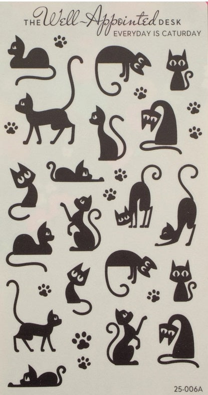The Well-Appointed Desk Everyday is Caturday Sticker Sheet - Black - Blesket Canada