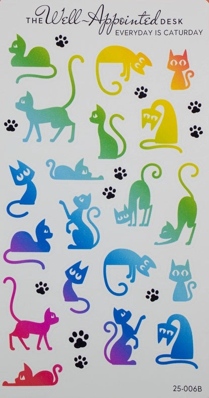 The Well-Appointed Desk Everyday is Caturday Sticker Sheet - Rainbow - Blesket Canada