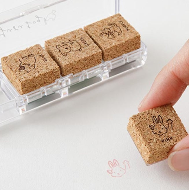 Midori Yuru Log Paintable Pre-Inked Stamp - Animal Poses (4 Colors) - Blesket Canada