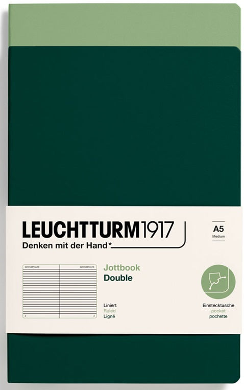 LEUCHTTURM1917 Jottbook Double A5 Flexcover Ruled – Sage and Forest Green (Pack of 2) - Blesket Canada