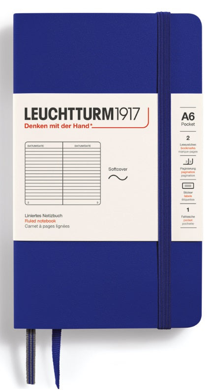 Leuchtturm Softcover Ruled Notebook 123 Pages Pocket A6 - Ink - Blesket Canada