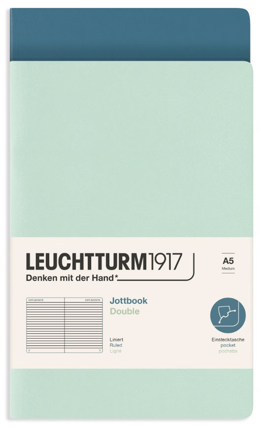 LEUCHTTURM1917 Jottbook Double Ruled Medium A5 - Mint Green and Stone Blue - Blesket Canada