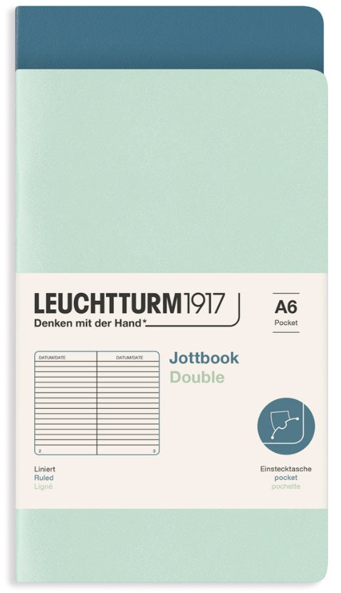 LEUCHTTURM1917 Jottbook Double Ruled A6 - Pack of 2 - Mint Green and Stone Blue - Blesket Canada