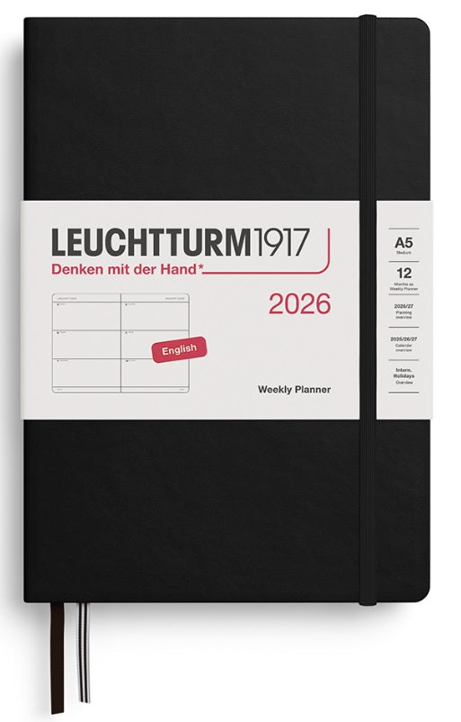 LEUCHTTURM1917 Weekly Planner 2026 Medium A5 (English) - Black - Blesket Canada