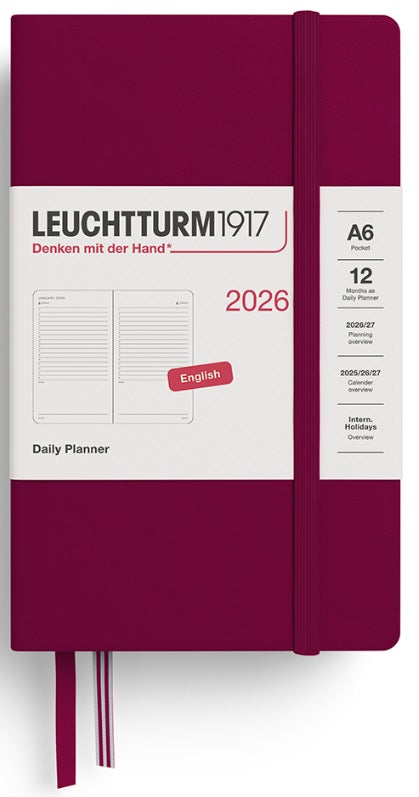 LEUCHTTURM1917 Daily Planner 2026 Pocket (A6) English - Port Red - Blesket Canada