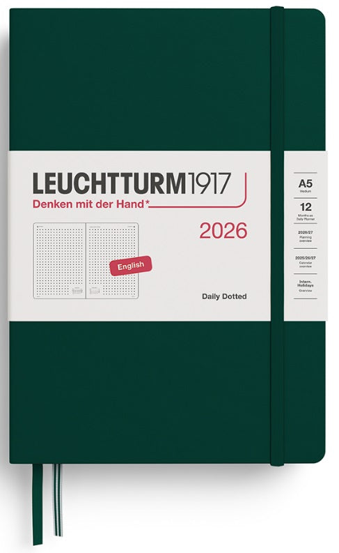 LEUCHTTURM1917 Daily Planner 2026 Dotted Medium (A5) English - Forest Green - Blesket Canada
