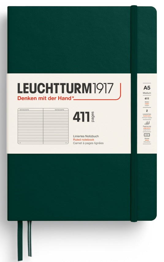 LEUCHTTURM1917 Hardcover Notebook Ruled Medium A5 - Forest Green - Blesket Canada