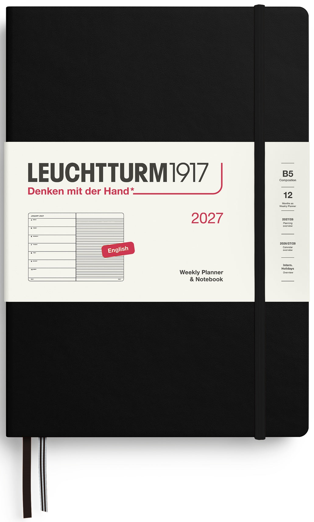 LEUCHTTURM1917 Weekly Planner & Notebook 2027 Composition (B5) English Ruled - Black - Blesket Canada