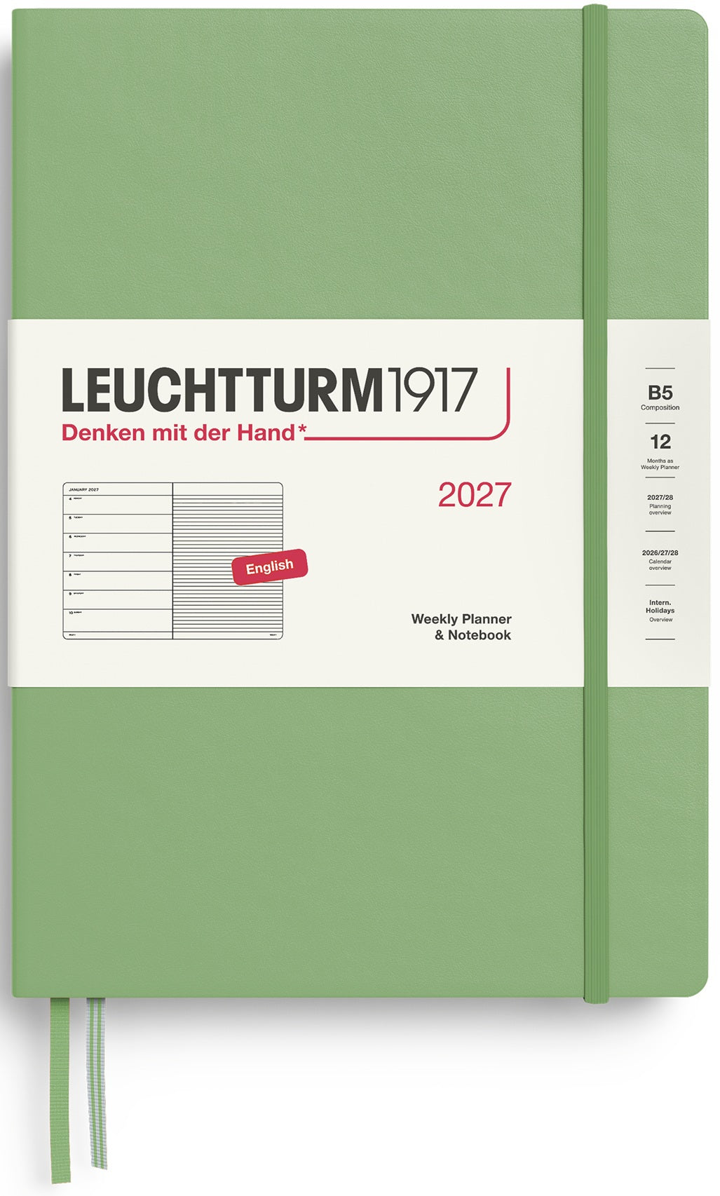 LEUCHTTURM1917 Weekly Planner & Notebook 2027 Composition (B5) English Ruled - Sage - Blesket Canada