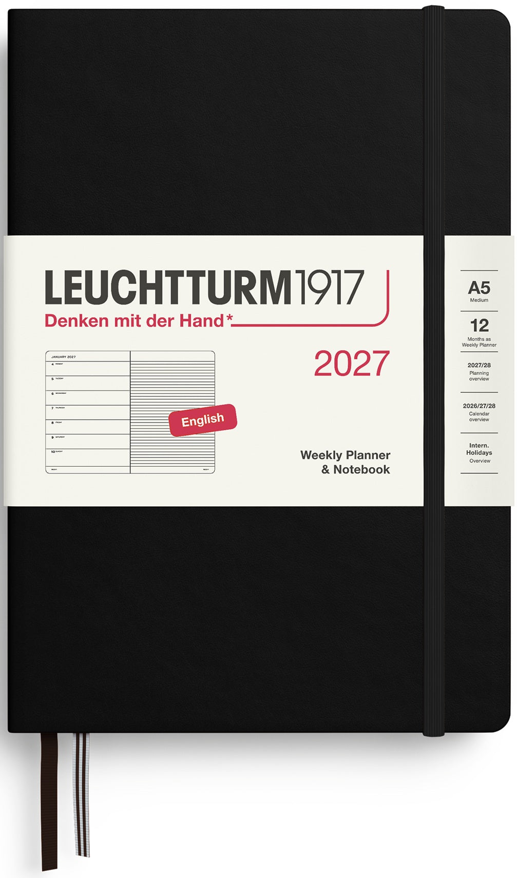 LEUCHTTURM1917 Weekly Planner & Notebook 2027 Medium (A5) English Ruled - Black - Blesket Canada