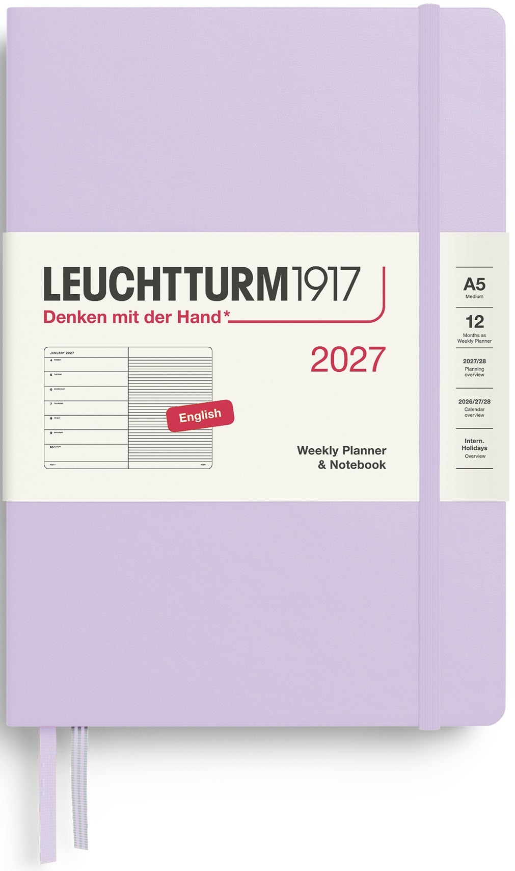 LEUCHTTURM1917 Weekly Planner & Notebook 2027 Medium (A5) English Ruled - Lilac - Blesket Canada