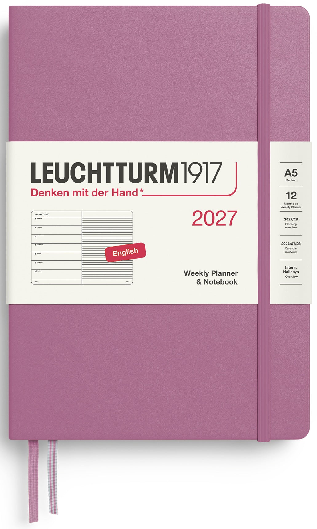 LEUCHTTURM1917 Weekly Planner & Notebook 2027 Medium (A5) English Ruled - Dusty Rose - Blesket Canada