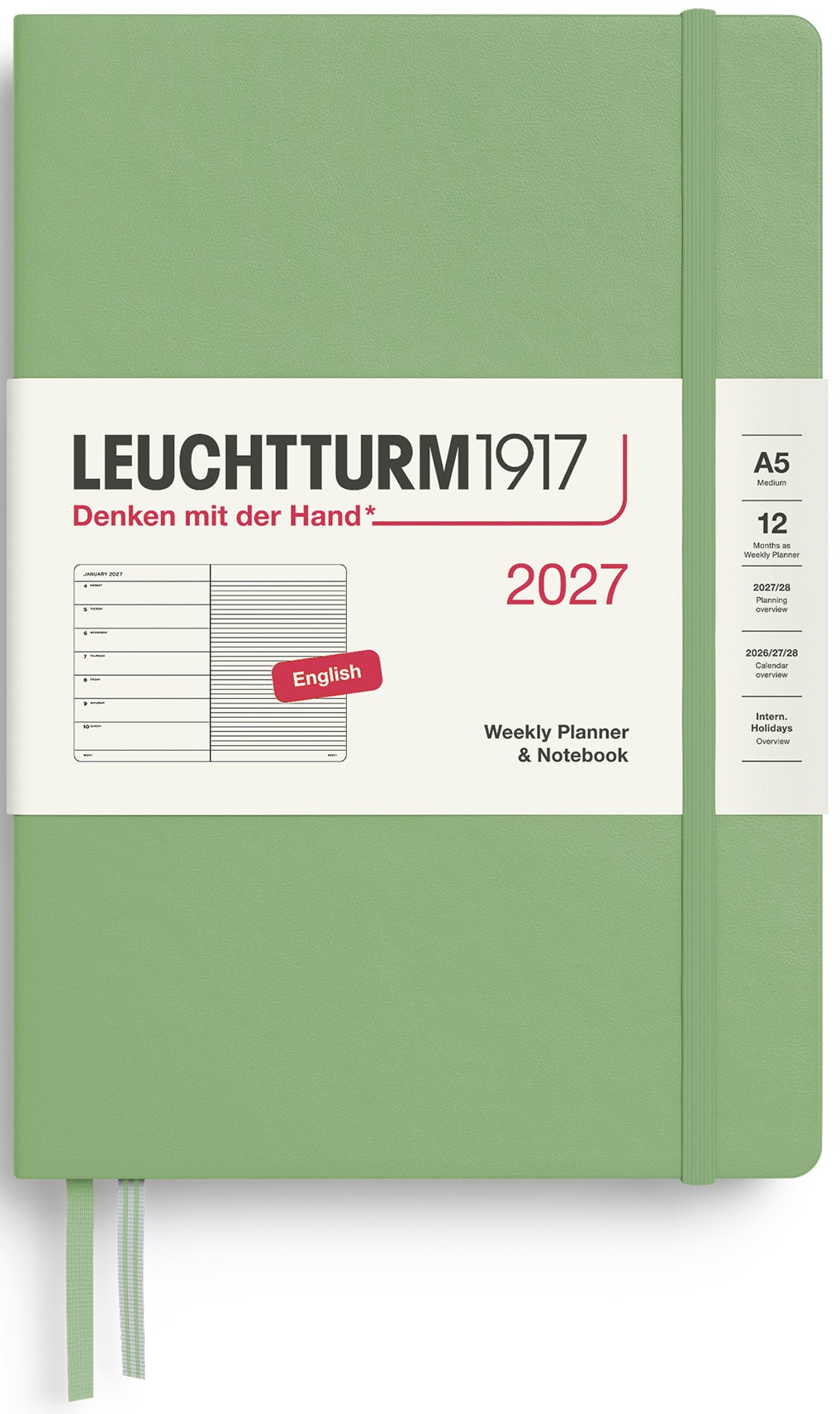 LEUCHTTURM1917 Weekly Planner & Notebook 2027 Medium (A5) English Ruled - Sage - Blesket Canada