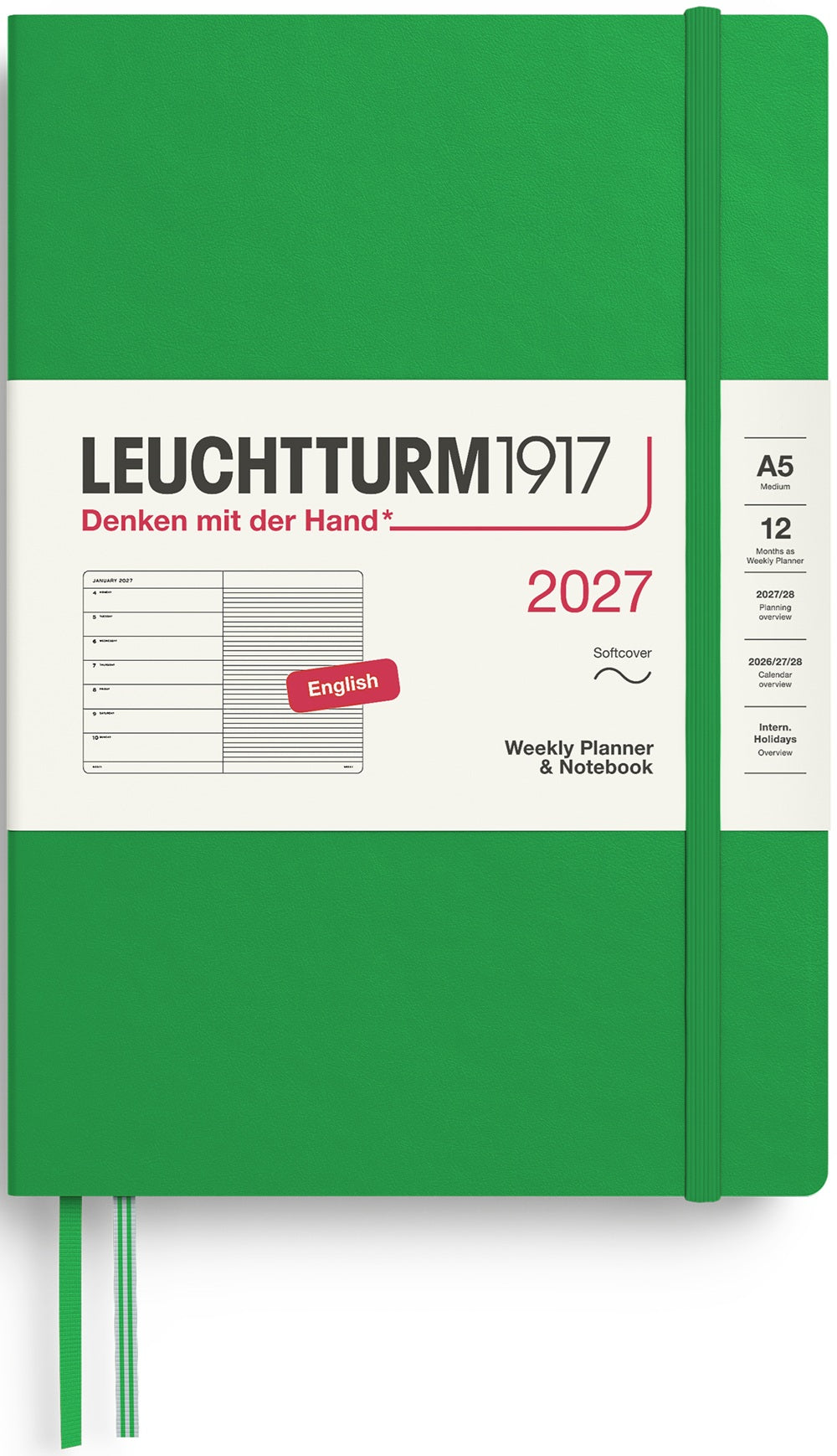 LEUCHTTURM1917 Weekly Planner & Notebook 2027 Medium (A5) English Ruled - Spring Leaf (Softcover) - Blesket Canada