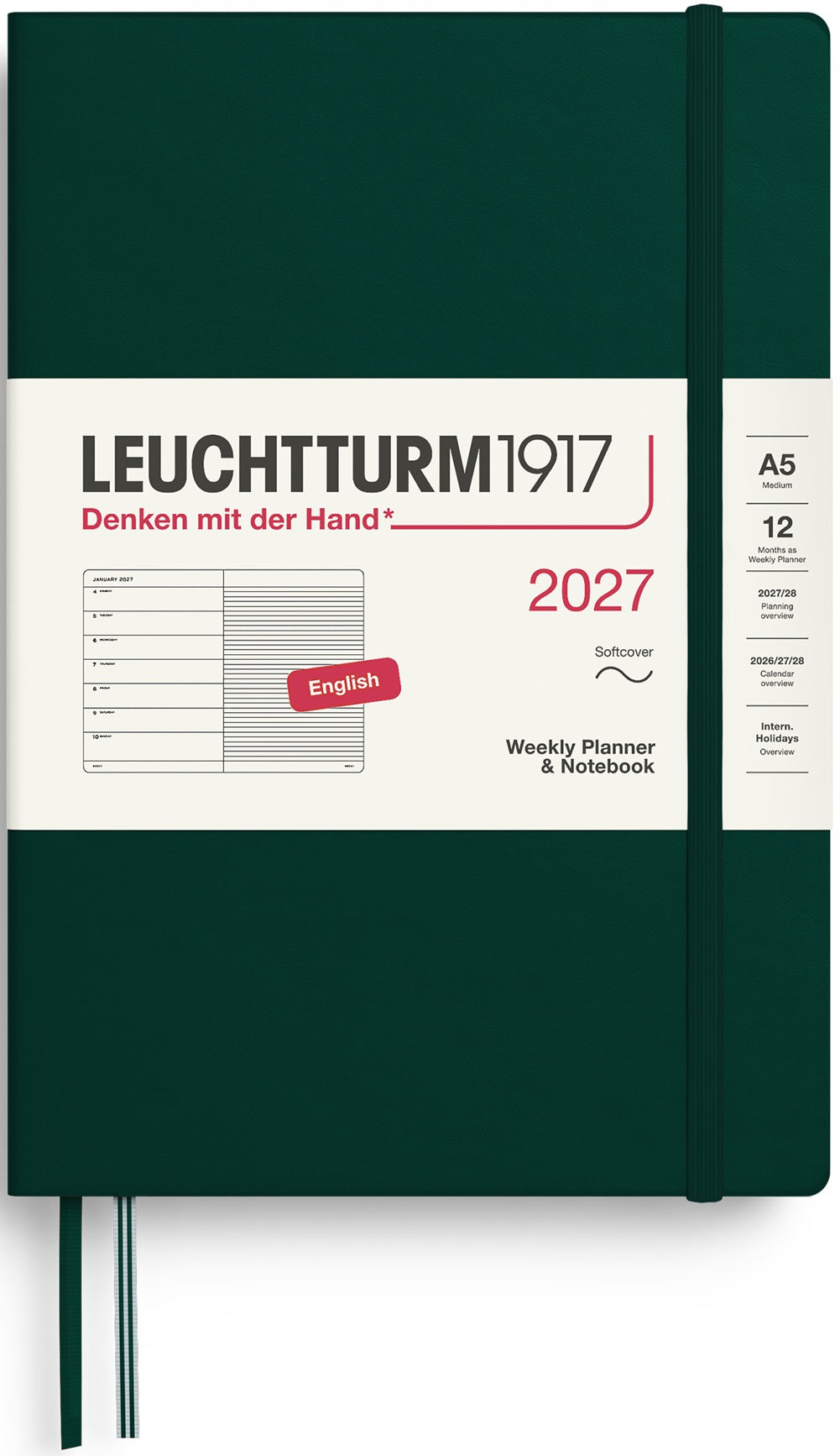 LEUCHTTURM1917 Weekly Planner & Notebook 2027 Medium (A5) English Ruled - Forest Green (Softcover) - Blesket Canada