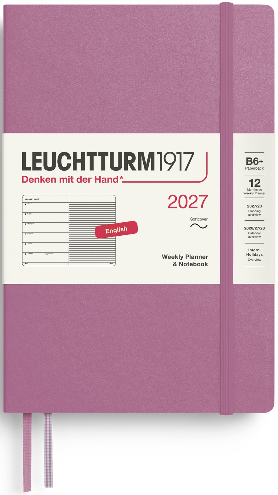 LEUCHTTURM1917 Weekly Planner & Notebook 2027 Paperback (B6+) English Ruled - Dusty Rose - Blesket Canada