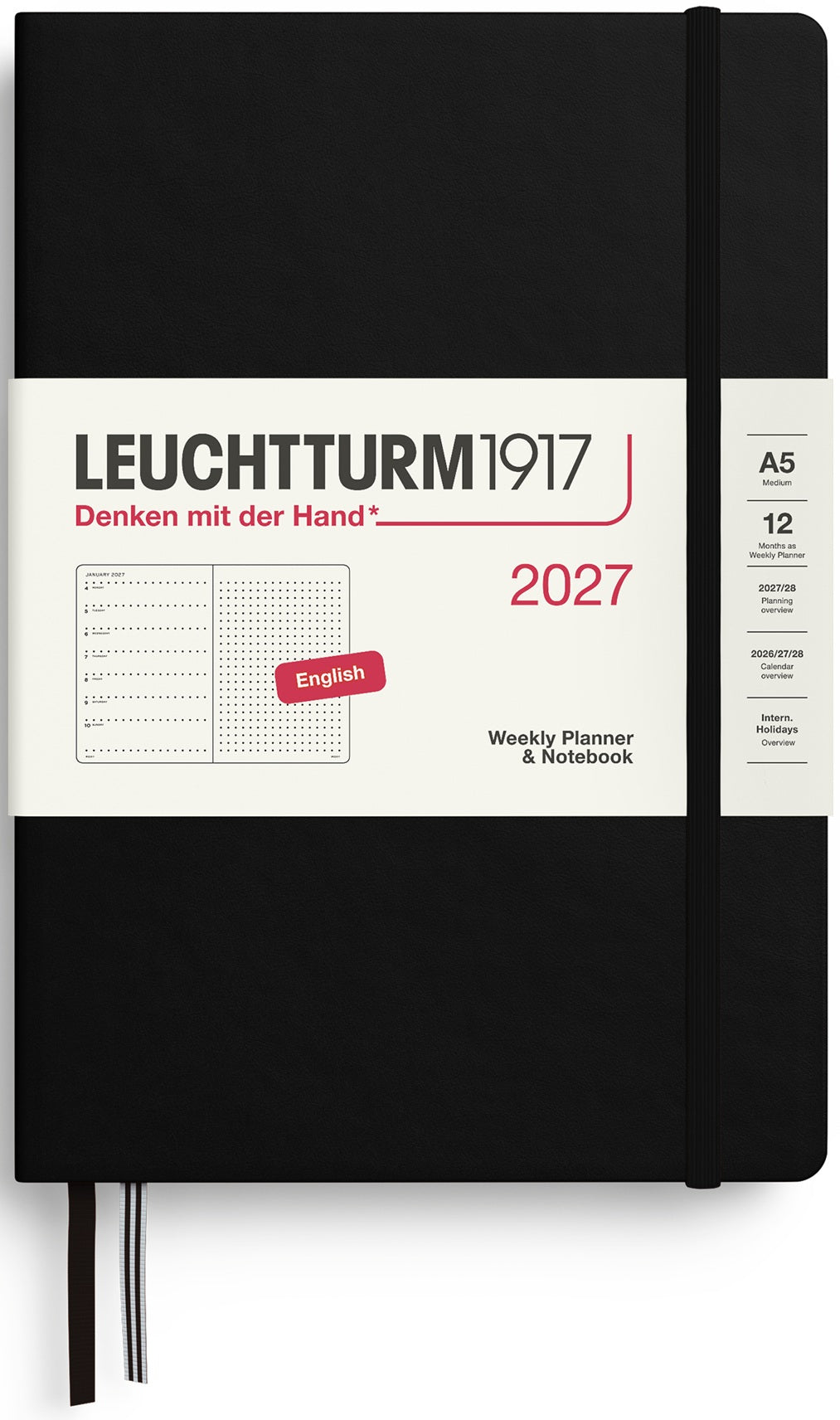 LEUCHTTURM1917 Weekly Planner & Notebook 2027 Medium (A5) English Dotted - Black - Blesket Canada