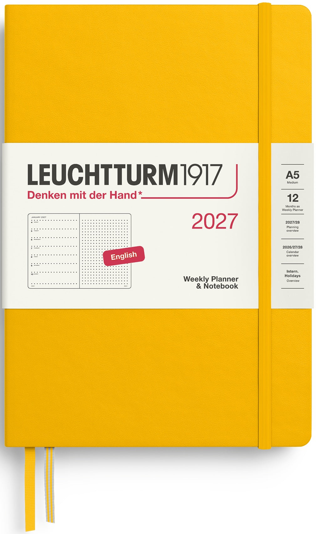 LEUCHTTURM1917 Weekly Planner & Notebook 2027 Medium (A5) English Dotted - Sunflower - Blesket Canada