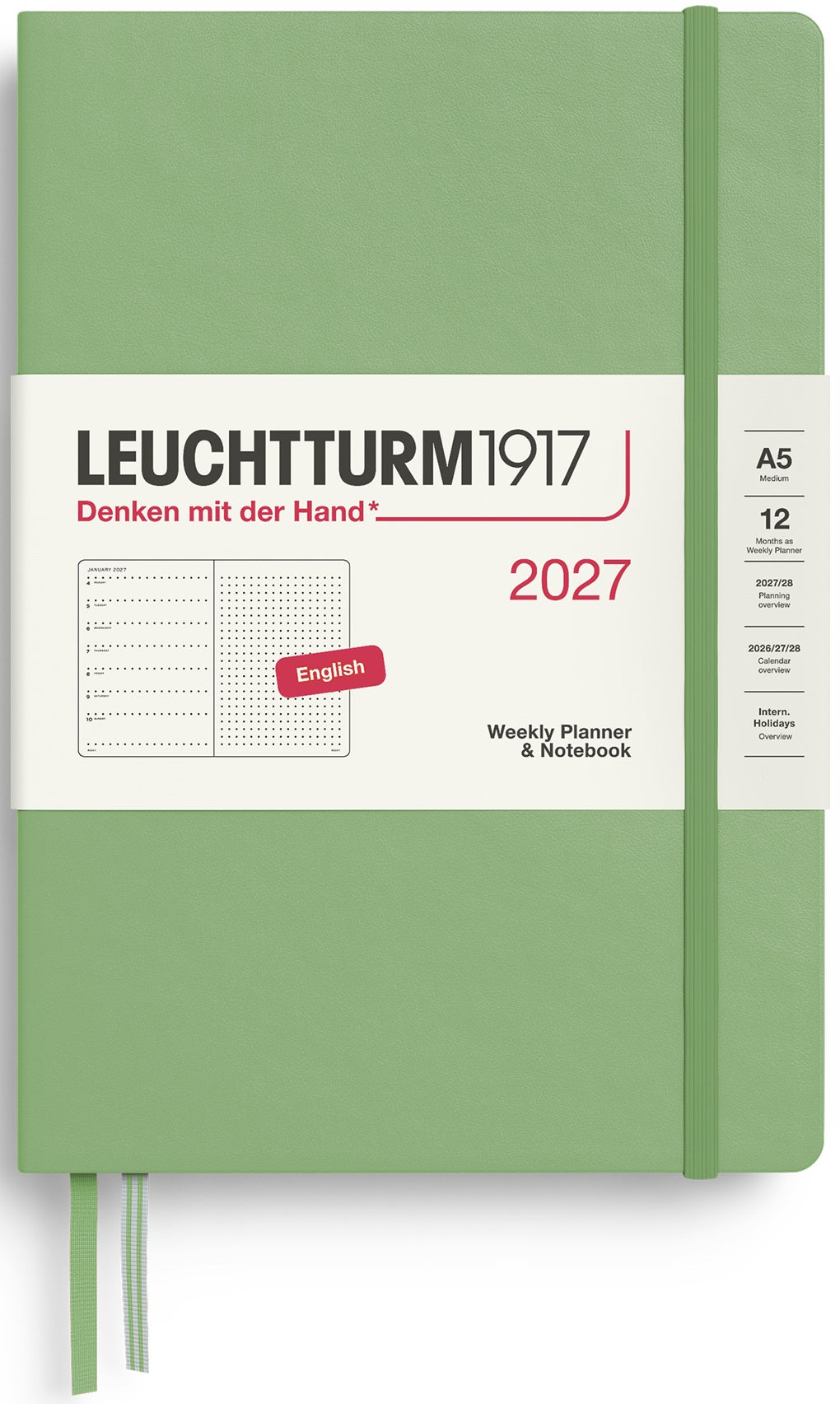 LEUCHTTURM1917 Weekly Planner & Notebook 2027 Medium (A5) English Dotted - Sage - Blesket Canada
