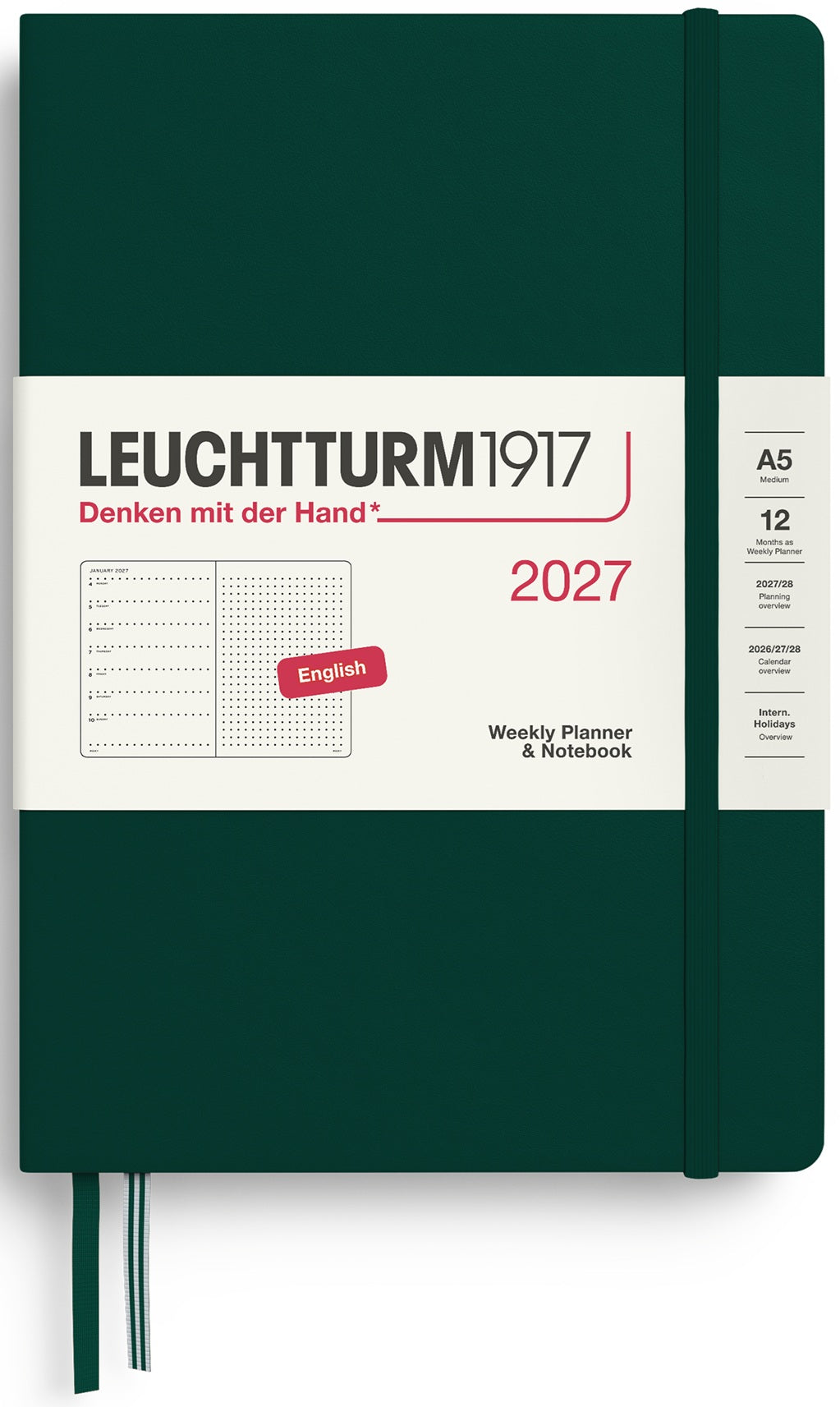 LEUCHTTURM1917 Weekly Planner & Notebook 2027 Medium (A5) English Dotted - Forest Green - Blesket Canada