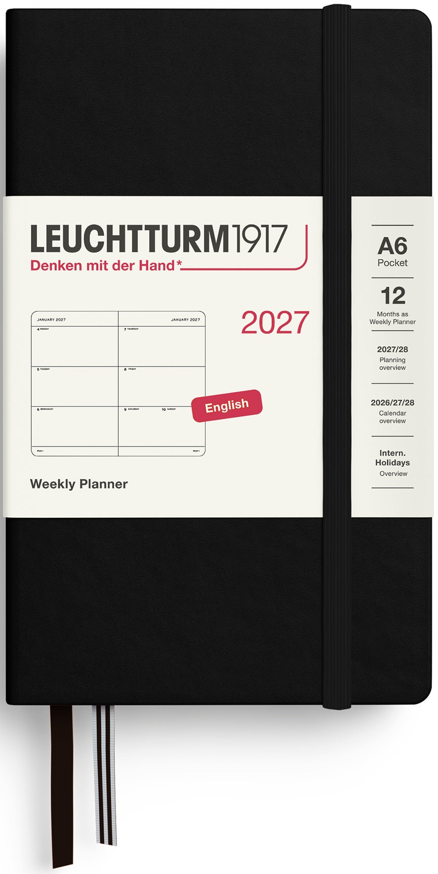 LEUCHTTURM1917 Weekly Planner 2027 Pocket (A6) English - Black (Hardcover) - Blesket Canada