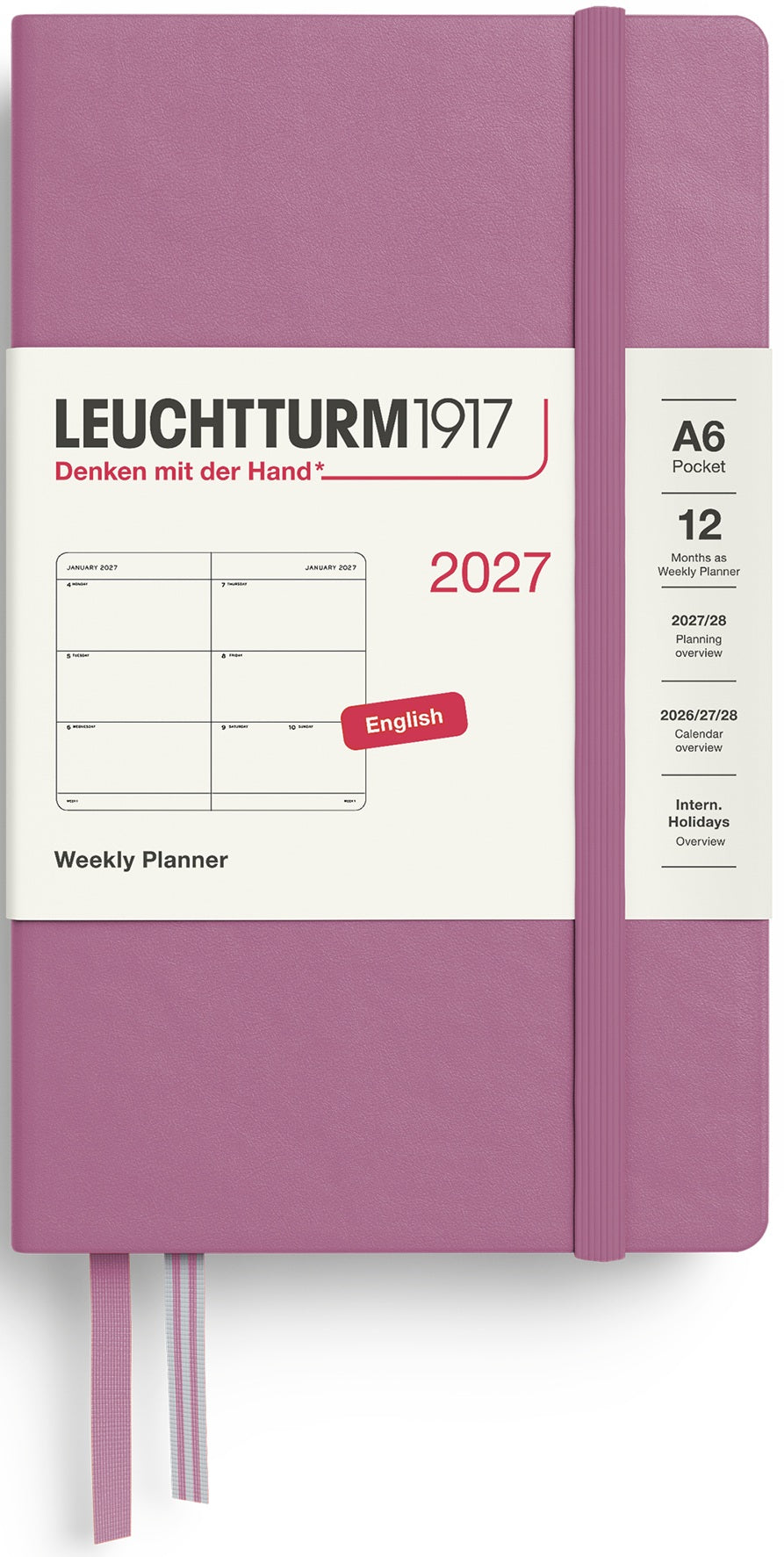 LEUCHTTURM1917 Weekly Planner 2027 Pocket (A6) English - Dusty Rose (Hardcover) - Blesket Canada