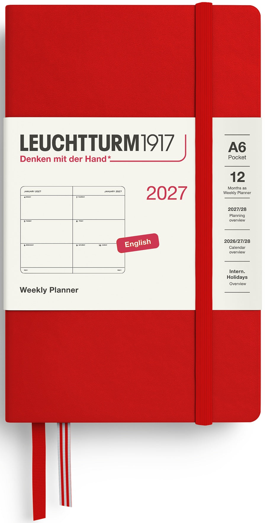 LEUCHTTURM1917 Weekly Planner 2027 Pocket (A6) English - Cherry (Hardcover) - Blesket Canada