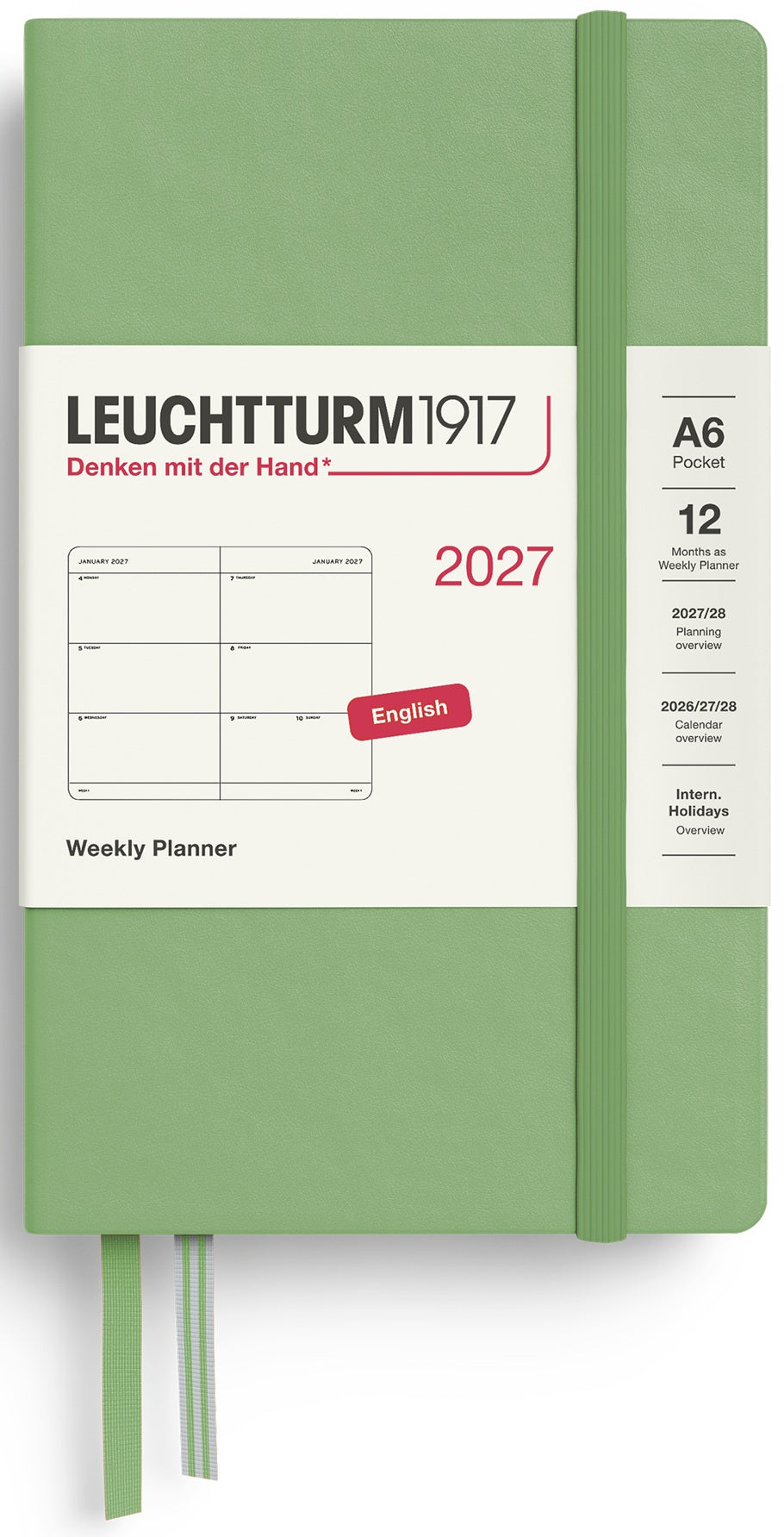 LEUCHTTURM1917 Weekly Planner 2027 Pocket (A6) English - Sage (Hardcover) - Blesket Canada