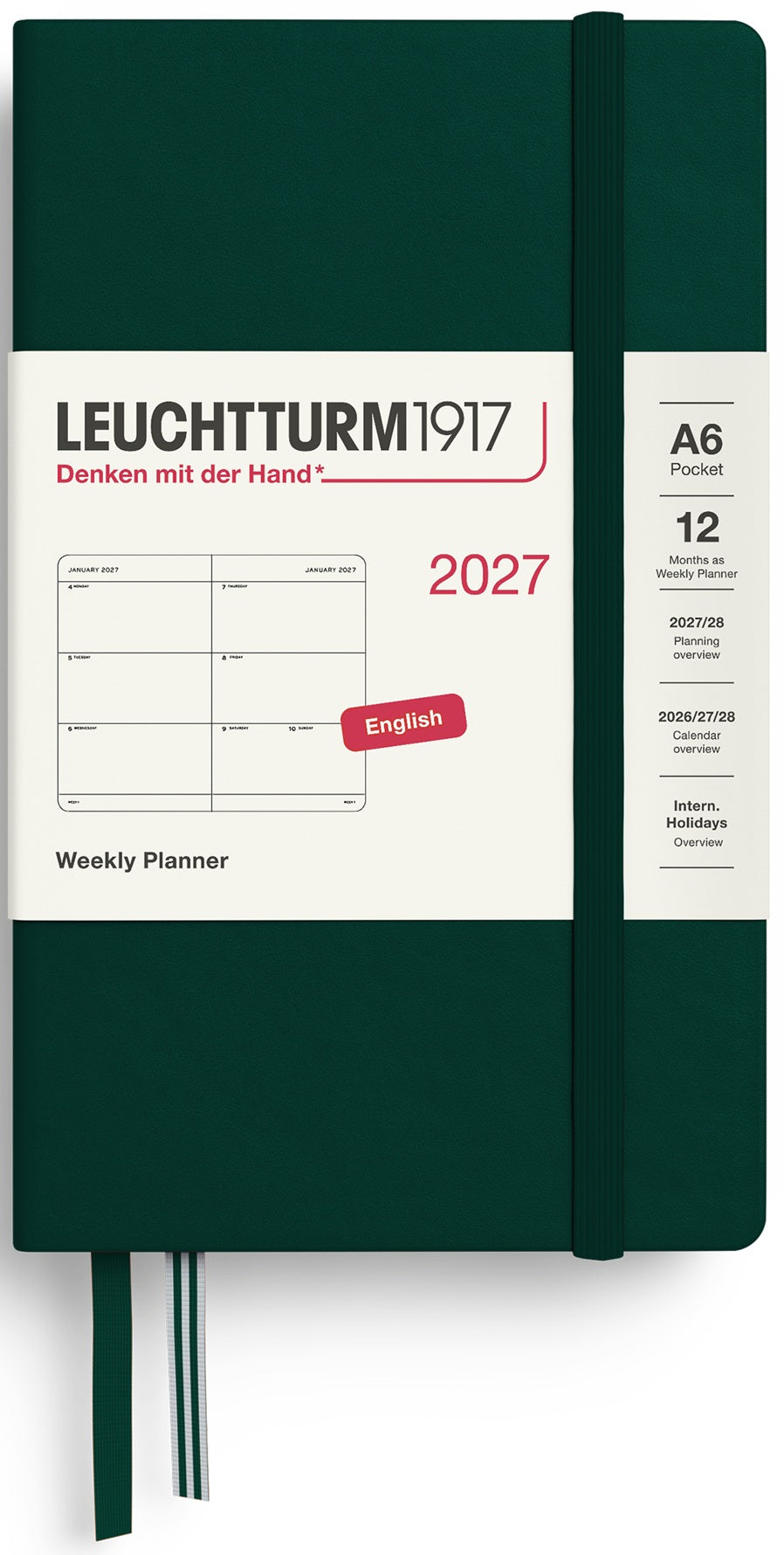 LEUCHTTURM1917 Weekly Planner 2027 Pocket (A6) English - Forest Green (Hardcover) - Blesket Canada