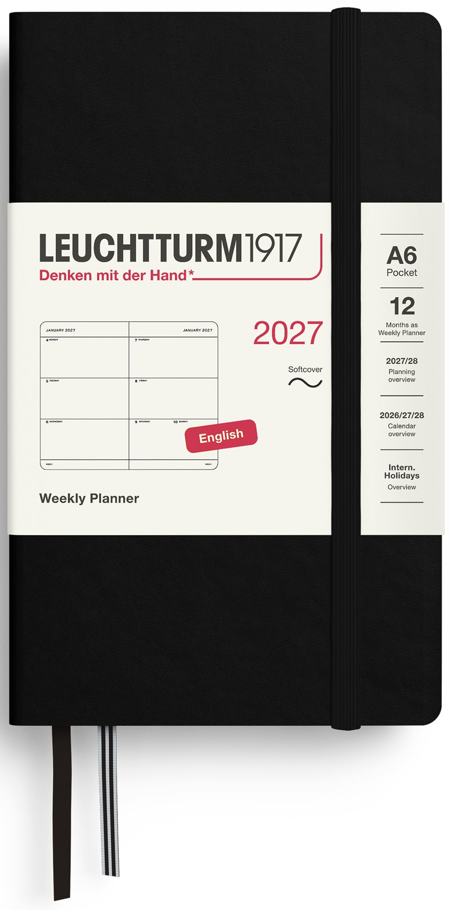 LEUCHTTURM1917 Weekly Planner 2027 Pocket (A6) English - Black - Blesket Canada
